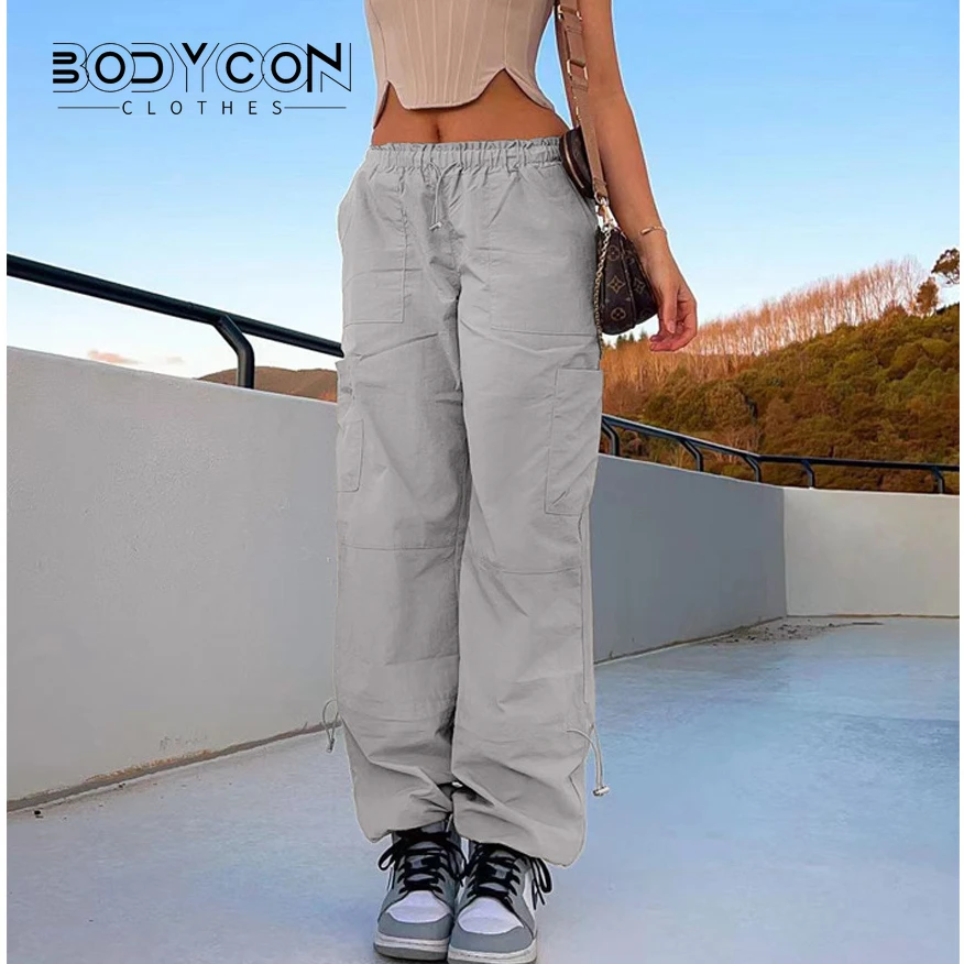 

Summer Women Sports Casual Pants Daily Simple Color Elastic Waist Joker Straight Pocket Overalls