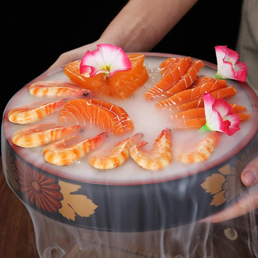 

Sashimi Dry Ice Plate Japanese Salmon Seafood Sushi Restaurant High-End Flat Plate Serving Plate