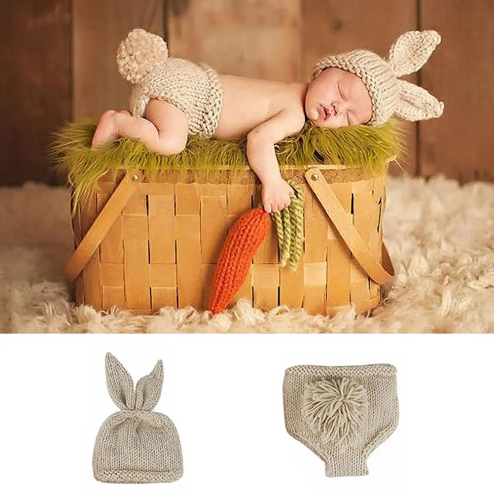 

Baby Props Crochet Photography Costume Picture Girl Clothes Photo Beanie Outfit Hat Set Newborn Gifts Pants Rabbit Shower Bunny