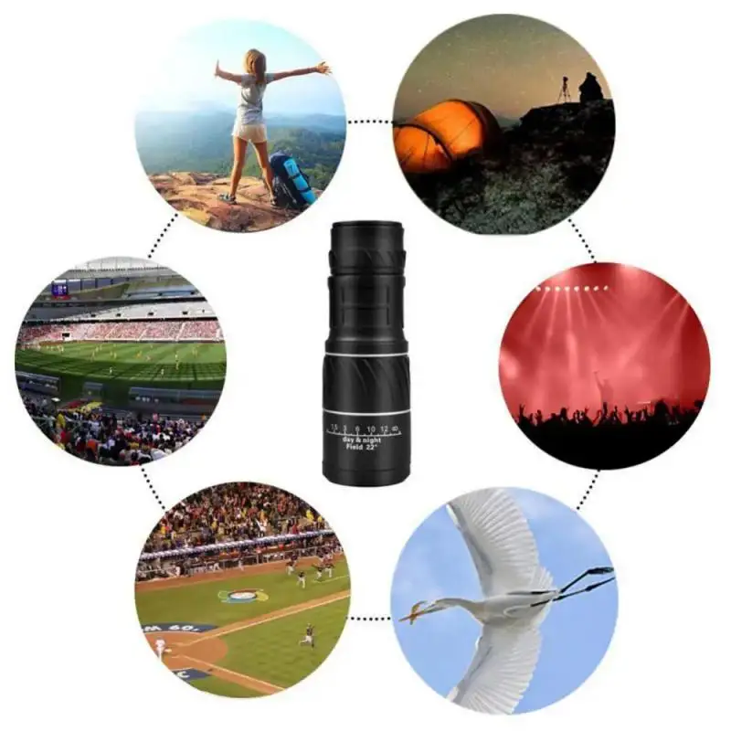Portable 16 X 52 High Over Binoculars Telescope Monocular 66 / 8000M Plastic Binoculars Outdoor Black Outdoor Sports Telescope