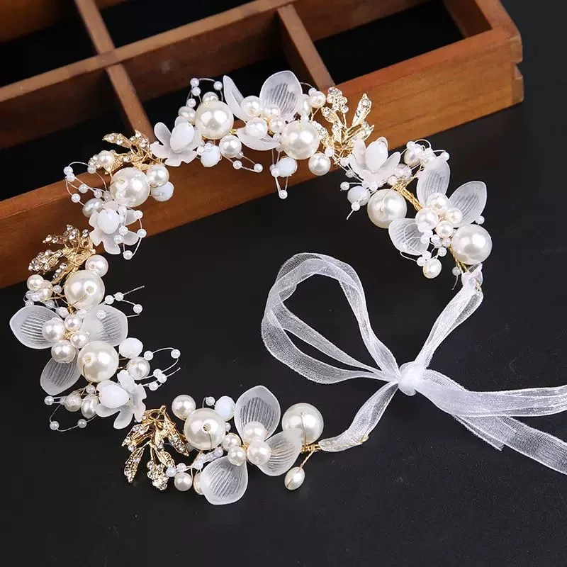 Hair Headdress Spring Bohemian Girls Bridal Pearl Hair Headdress Flower Wreath Bride Garland Head Hoop Headbands Hair Jewelry Children Gifts