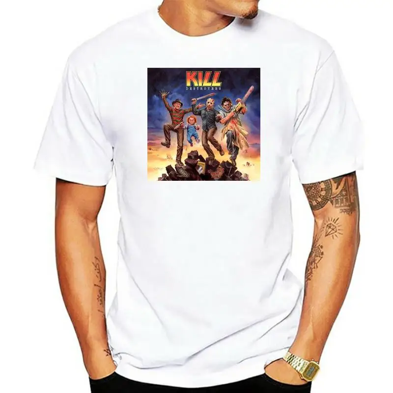 Kiss Album Parody Horror Film Spaventoso Jason Freddy Tshirt T Shirt Mens Kids 0836 Personalizza Tee Shirt