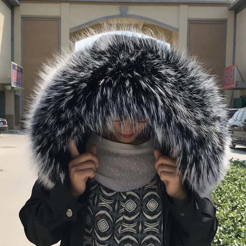 

Winter Real Raccoon Fur Collar For Parkas Women Natural Fur Scarf Warm Genuine Furry Fur Hood Trims Coats Decor Female Scarves