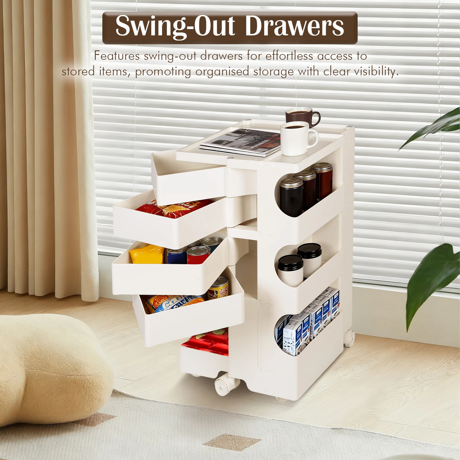 Modern Rotating Trolley with Wheels Movable Utility Trolley Cart Large Capacity Multipurpose Storage Caddy Home Storage Rack