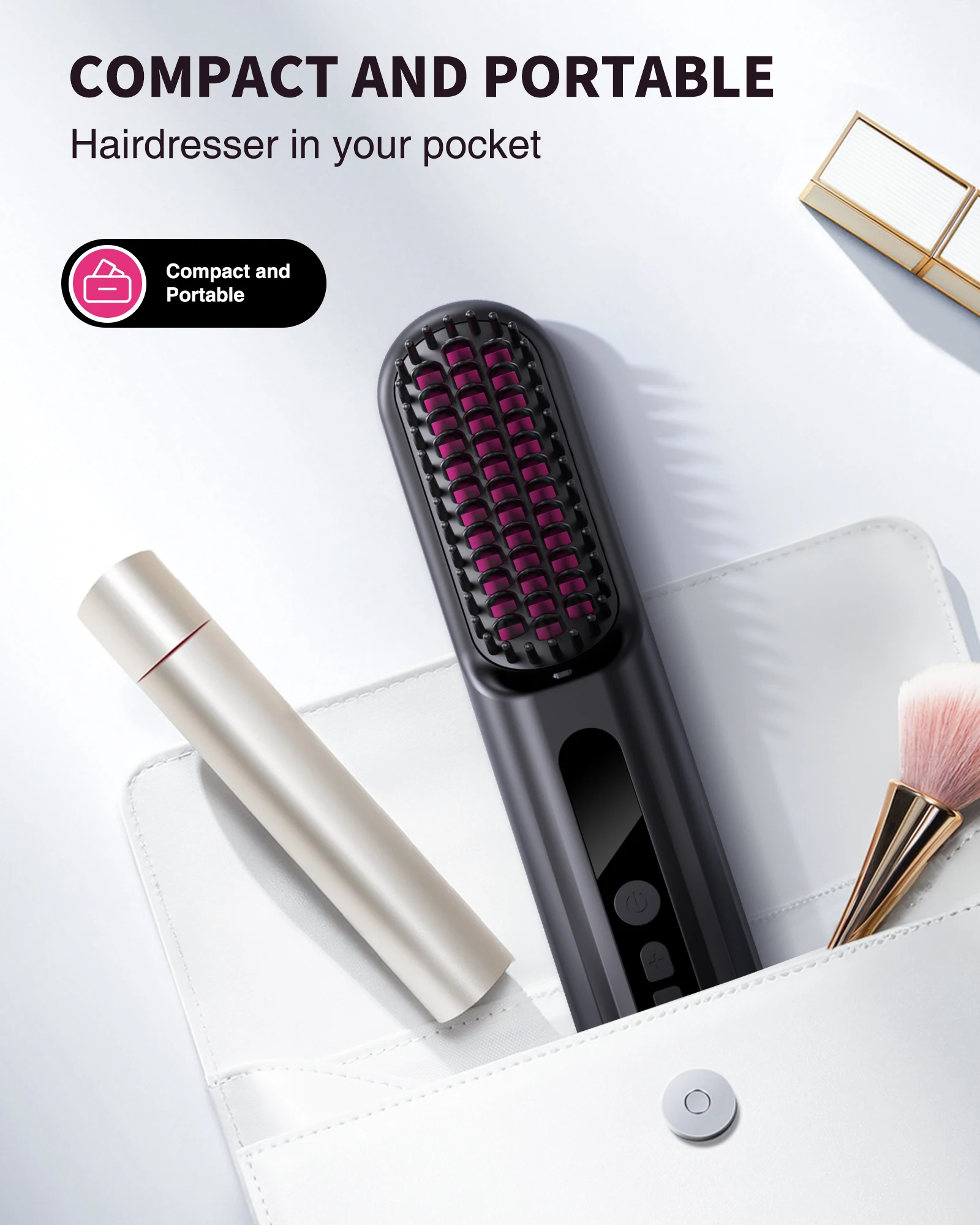 Cordless Hair Straightener Portable Brush 30s Fast Heating 10000mAh Rechargeable 300 Million Negative Ions Straightening Comb 6