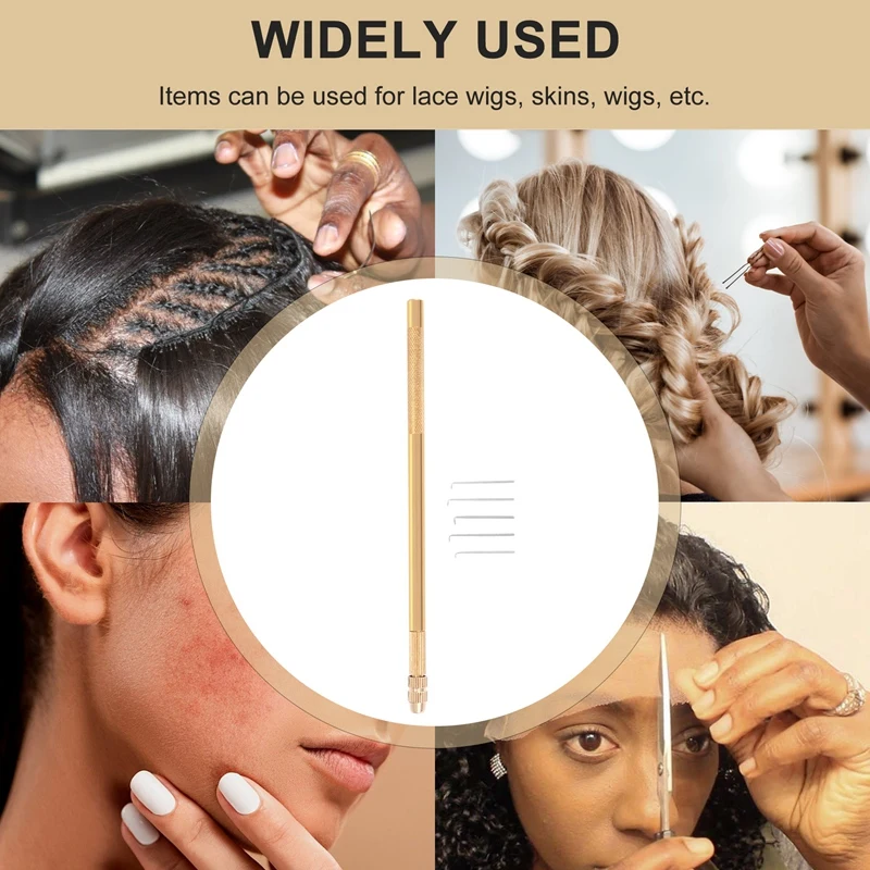 Wig Crochet 5Pcs Ventilating Needles +1 Brass Holder For Lace Wig Needle Hairpiece Knotting Hook Sets Beaded Hook