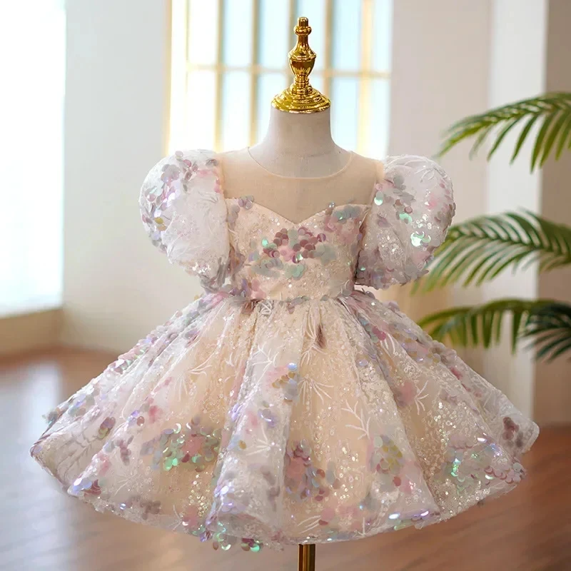 Children Evening Dresses for Girls 3 12 14 Years Kids Birthday Party Luxury 2022 Fluffy Ball Gown Wedding Prom Formal Lace Dress 2