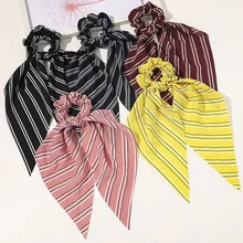 

New Vintage Bohemian Hair Bands Stripe Print Ribbon Hair Rope Scrunchie Women Elastic Headbands Female Hair Accessories Headwear