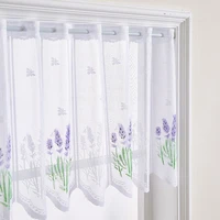 White Lavender Spray Flower Short Curtains, Living Room Bedroom Window Decorative Curtains, Kitchen Cabinet Blocking 1