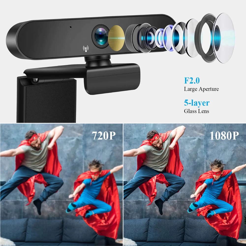 K12 1080P Webcam Full HD Computer PC WebCamera with Microphone Rotatable Cameras for Live Broadcast Video Calling Conference Work