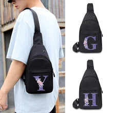 

Men's Fashion Chest Bag Purple 26 Letter Printing Multifunctional Outdoor Sports Canvas Bag New Casual Messenger Bags