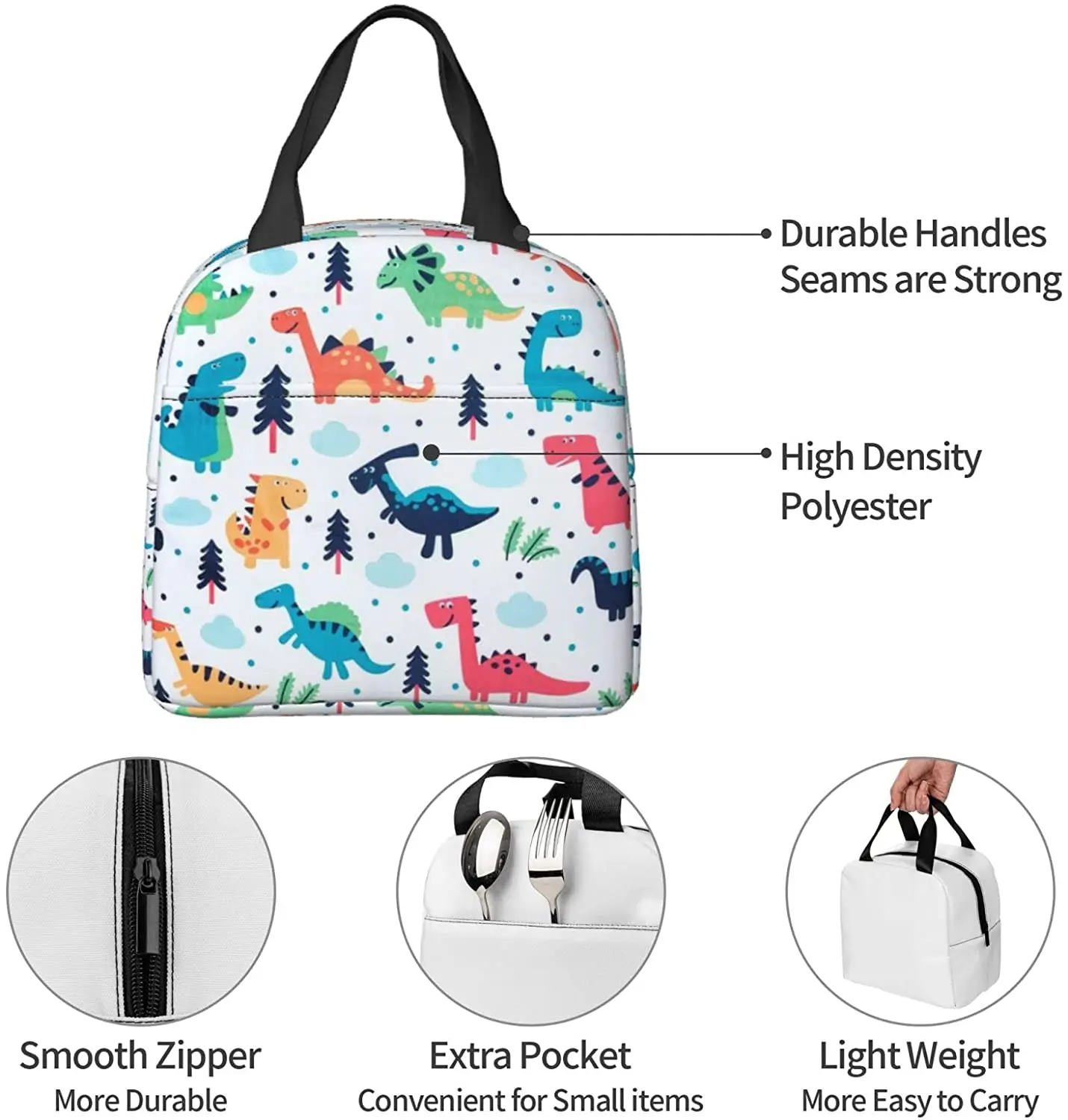 Kids Lunch Bag Insulated Lunch Box Cartoon Dinosaurs Reusable Cooler Tote Bag Cooler Adult Office Work Picnic Beach Travel