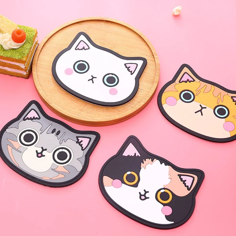 

Japanese Cute Cup Pad Cartoon Cat Silicone Coasters Heat Insulation Non-slip Table Mat Kawaii Mug Pads Kitchen Dining Table Mats