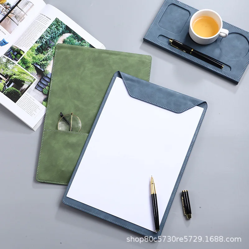 

Leather Pad Clip A4 Folder Business Meeting Writing Pad Hotel Post-It Notes Clip Signature Version Cup Holder Set