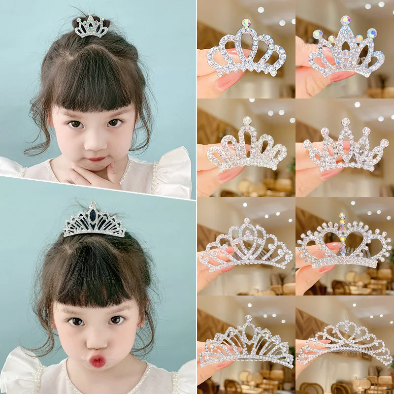 Children's Crown Tiara Girl Crown Princess Baby Rhinestone Insert Comb Hairpin Korean Hairpins Hair Accessories for Birthday youlapan rhinestone leaves hair comb bridal handmade crystal headpiece wedding hair accessories woman banquet head jewelry hp613