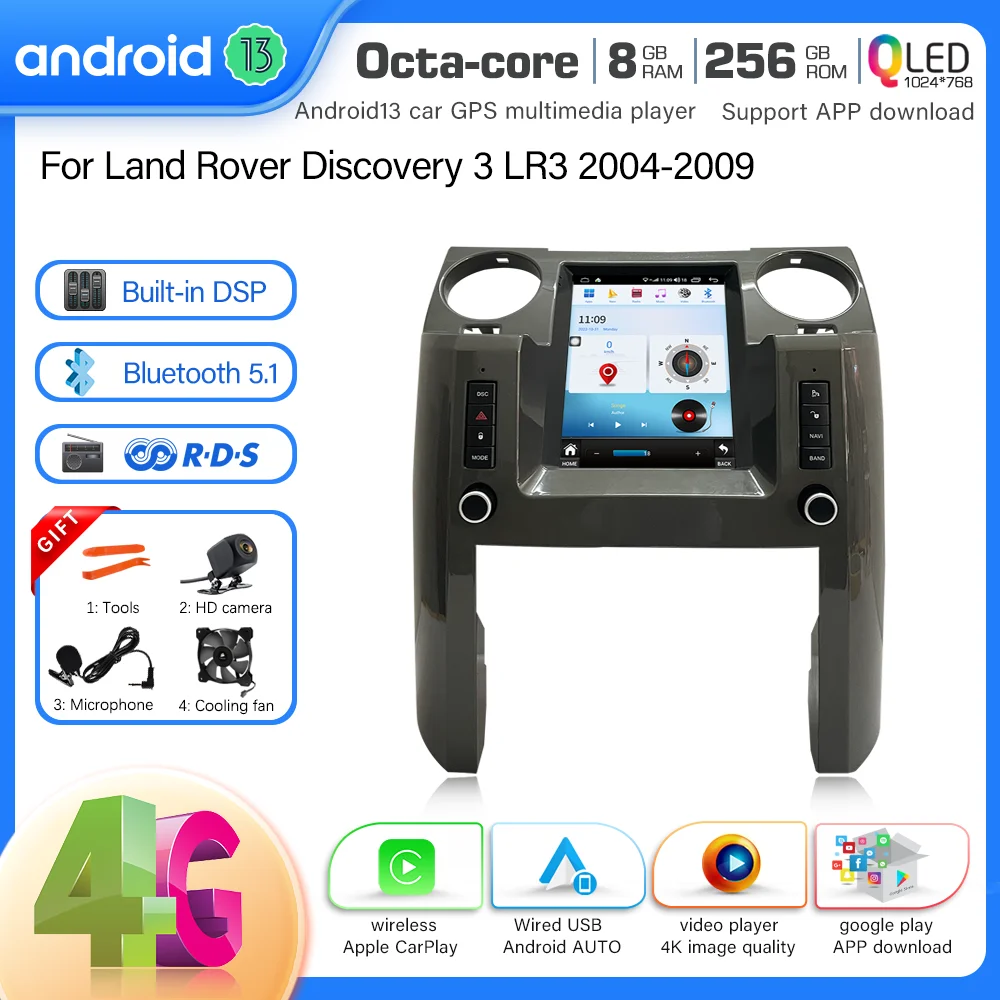 

New Android 13 For Land Rover Discovery 3 LR3 2004-2009 Car Multimedia Player GPS Radio CarPlay 5G Navigation 256GB+360° Camera