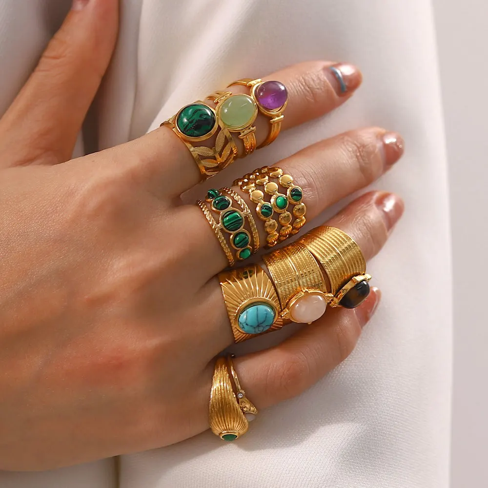 Youthway New Design Natural Stone Stainless Steel Ring Women Waterproof Stylish Golden Jewelry 2022 NEW Set 2