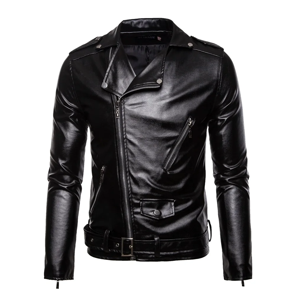 S-5XL autumn and winter men's European and American lapel leather jacket business casual zipper men's motorcycle leather jacket racer jacket Casual Faux Leather