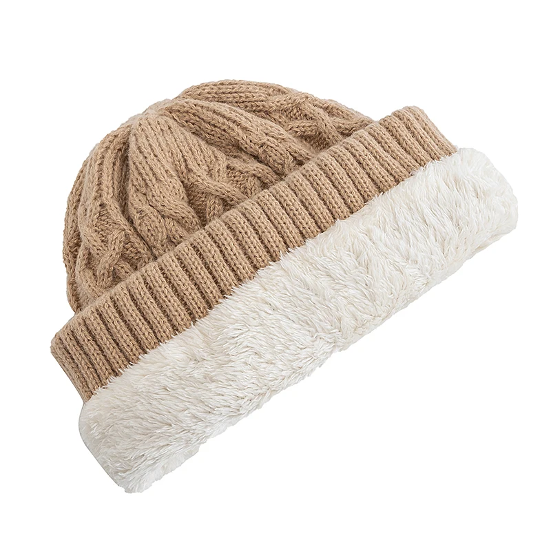 Unisex Keep Warm Winter Hat Plush Fur Lined Stylish Warm Cap Soft Beanie Hat For Men Women Outdoor Ski Sports Knitted Hat