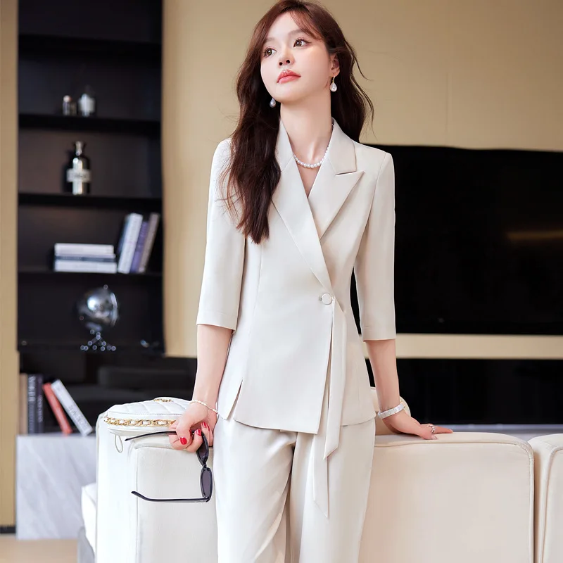 

Women's Three-Quarter Sleeve Apricot Suit Summer Thin2024New High Sense Business Clothing Casual Suit Jacket