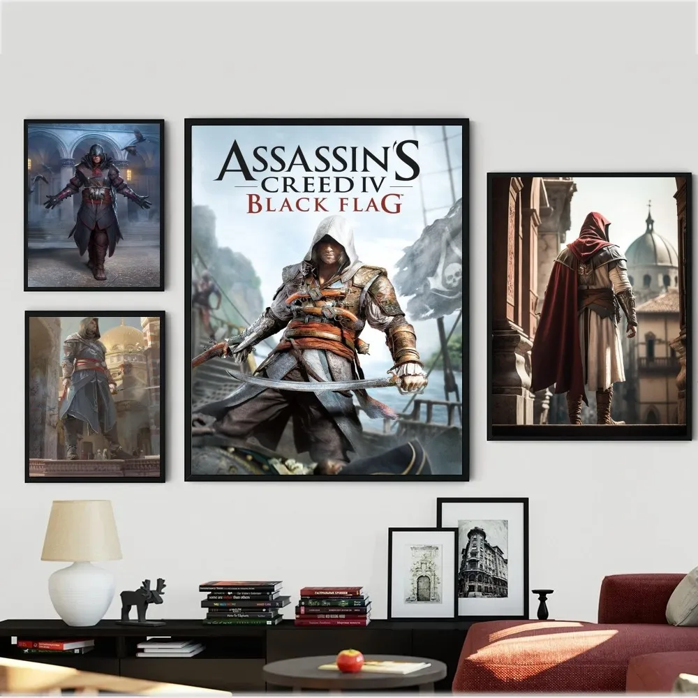 B-Assassins-D-Creed Poster Carta Kraft Vintage Poster Wall Art Painting Study Estetica Art Wall Stickers