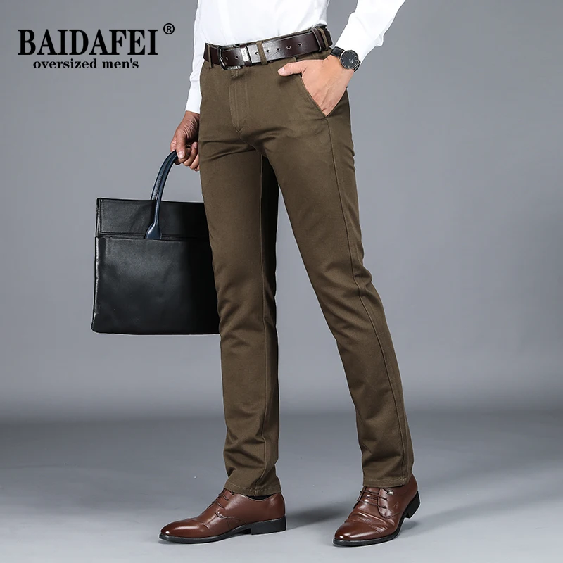 

Plus Size 40 42 Men's Stretchy Slim Fit Casual Pants, Dress Pants, Flat Front Trousers Black Khaki Men Trousers
