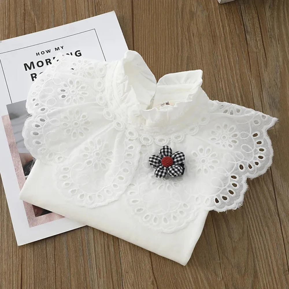 Bear Leader Girls' Shirt 2023 Autumn New Girls' White Long Sleeve Lace Pearl Bow Sweet Shirt Children's Cotton Casual Shirt