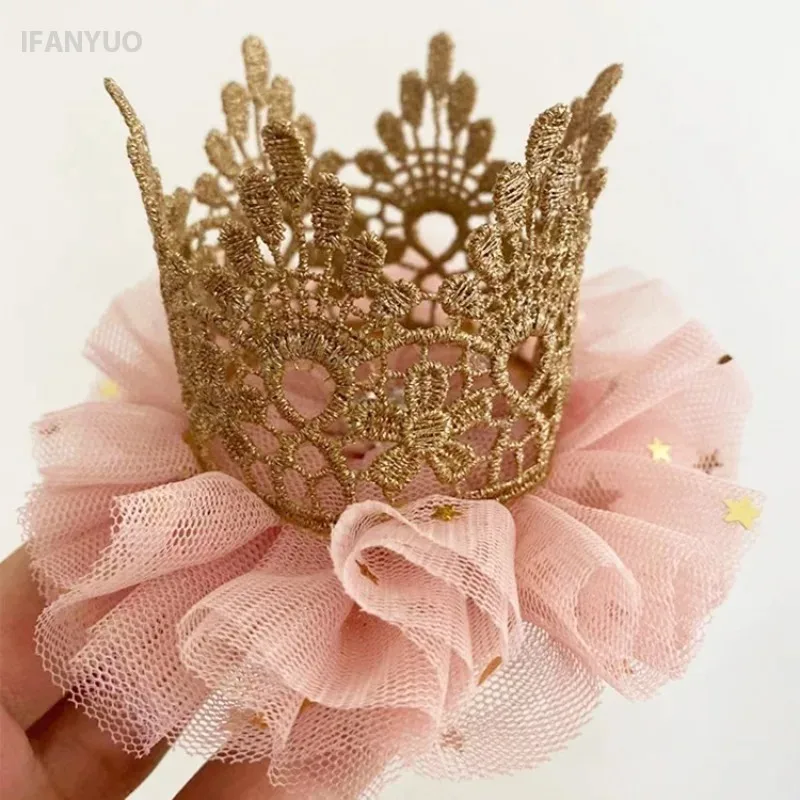 Children's Gold Crown Headgear Baby Headband Girl Mesh Yarn Crown