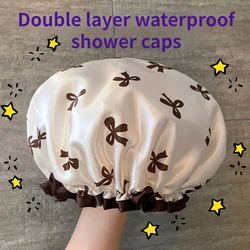 Elegant Double - Layer Waterproof Shower Cap - Printed Reusable Hair Bonnet (1pcs)