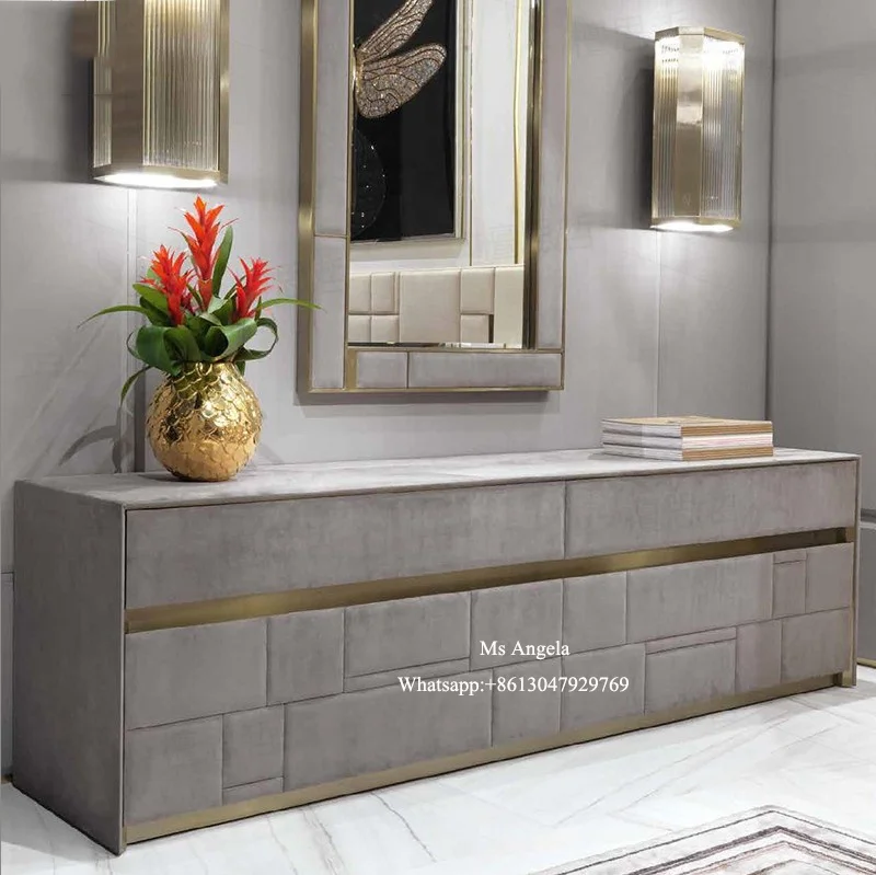 

Customizable Color Console Side Board Cabinet leather upholstered dresser table decorative Wooden Cabinet Storage Sideboard