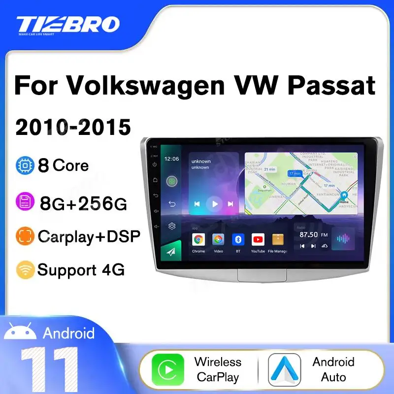 

Автомагнитола TIEBRO A07 для Volkswagen VW Passat B6 B7 CC 2010-2015 Carplay Android 10 мультимедийный плеер GPS-навигация головное устройство