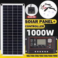 20W-1000W panneau solaire 12V cellule solaire 10A-100A contrôleur Kit de plaque solaire pour téléphone RV voiture caravane maison Camping batterie extérieure 1