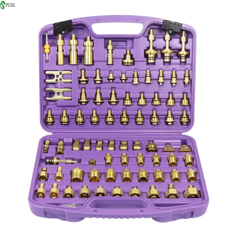

77PCS Auto A/C air conditioner leak detection plug Pure copper repair tools for Asian and European vehicles new