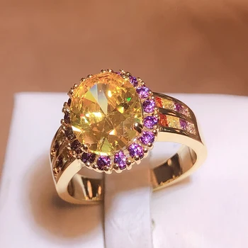 Trendy Citrine Ring for Women Geometry 925 Stamp Fine Jewelry with Oval Gemstones Blue Yellow Pink Zircon Rings Party 1