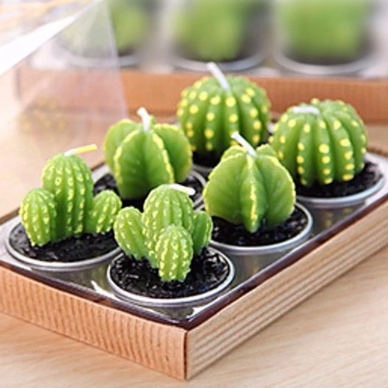 Green Cactus Candles Simulation Plant Decorative Table Tea Light Artificial Succulents Home Wedding Party Anniversary Festive