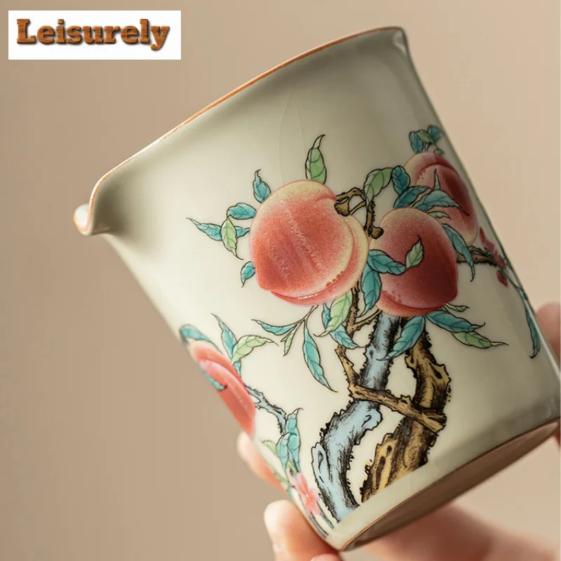 230ml Antique Ru Kiln Ceramic Tea Pitcher Creative Nine Peach Tea-separating Cha Hai Justice Cup Divide Teaware Gift Accessories