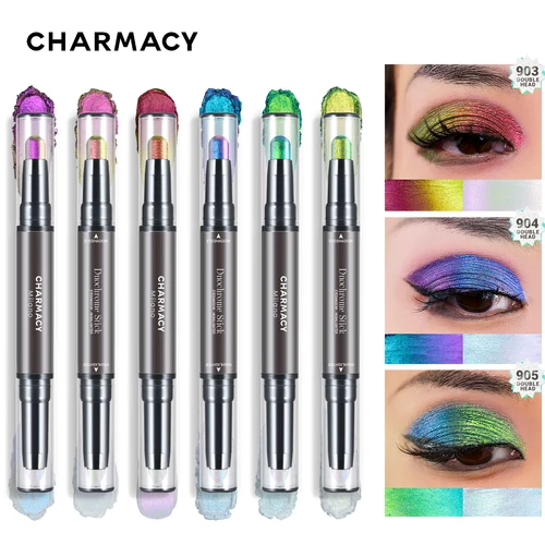 CHARMACY 더블 엔드 멀티크롬 아이섀도우 스틱, 하이라이터 방수 쉬머 아이섀도우, 6 색 스테레오 아이 메이크업 화장품 2