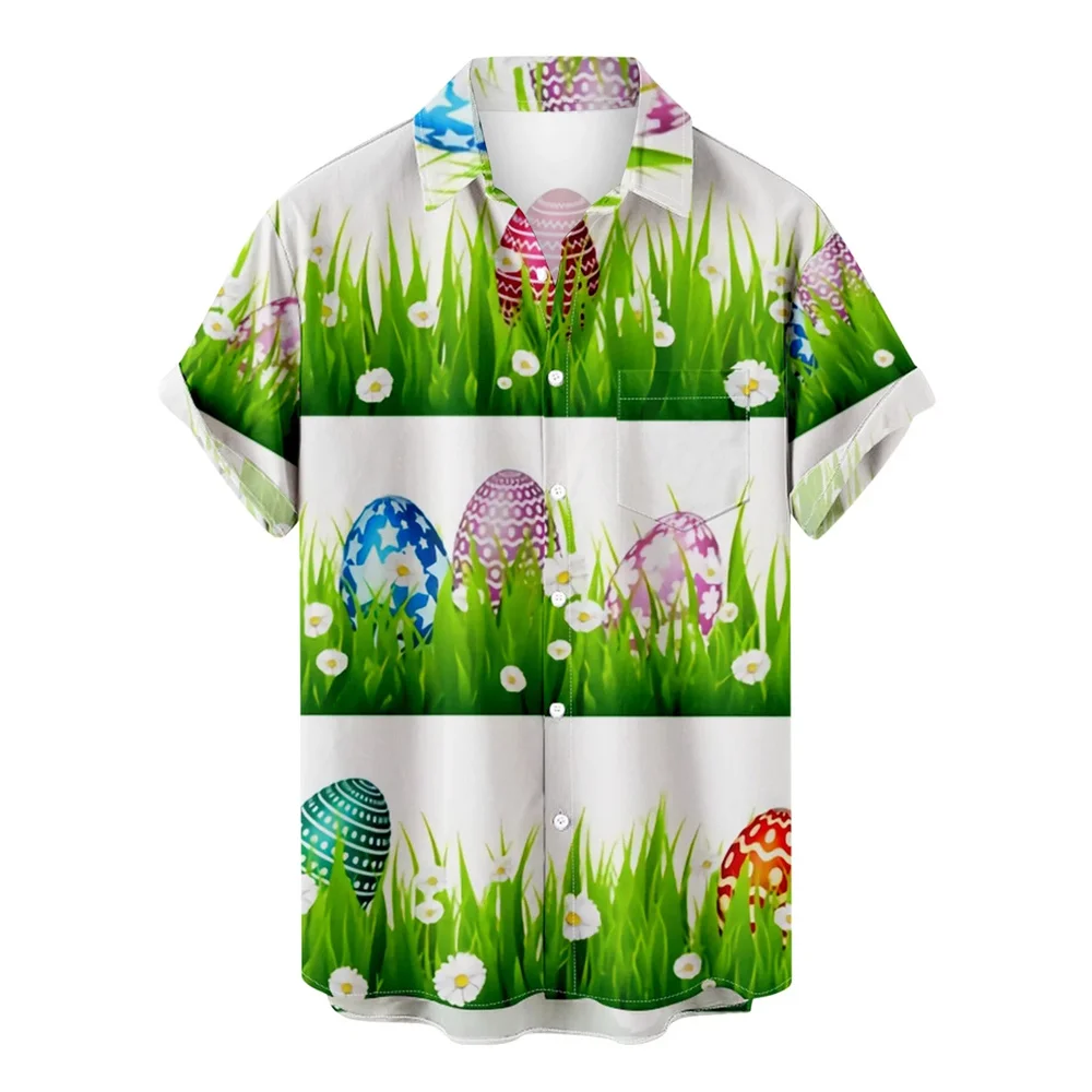 thumbnail image 1 of Camisas hawaianas de feliz Pascua para hombres, camisas con botones y estampado de huevos de conejo, camisas casuales de verano para fiestas en la playa, ropa para mujeres, 1 of 5
