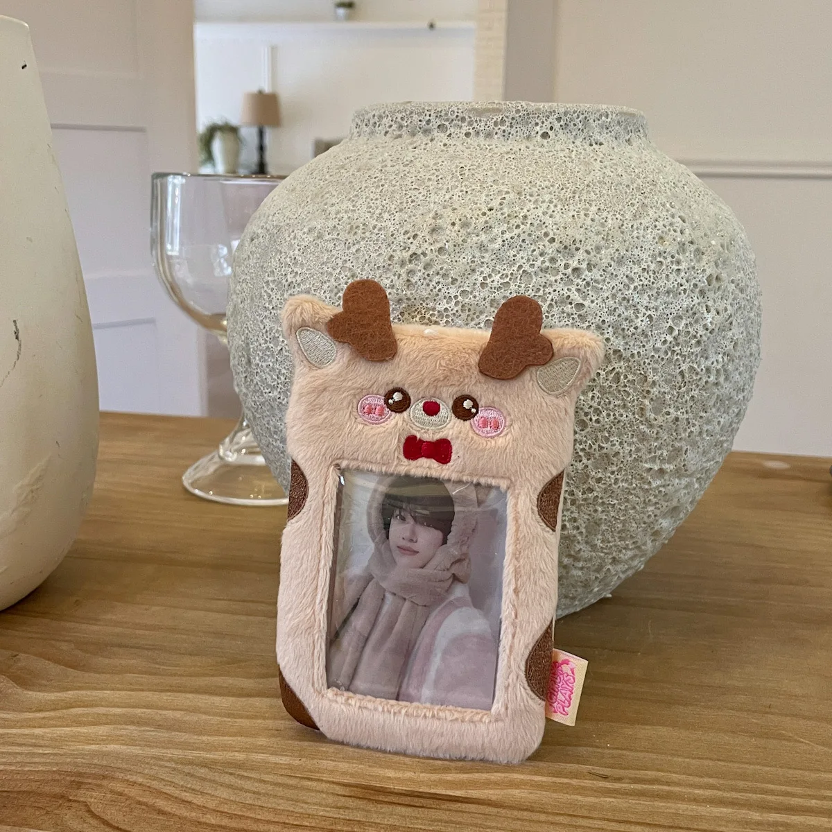 Photo Card Holder Kawaii Cartoon Animal Series Soft Plush 3 Inch Kpop Photocard Holder Photo Card Holder Bag Pendant