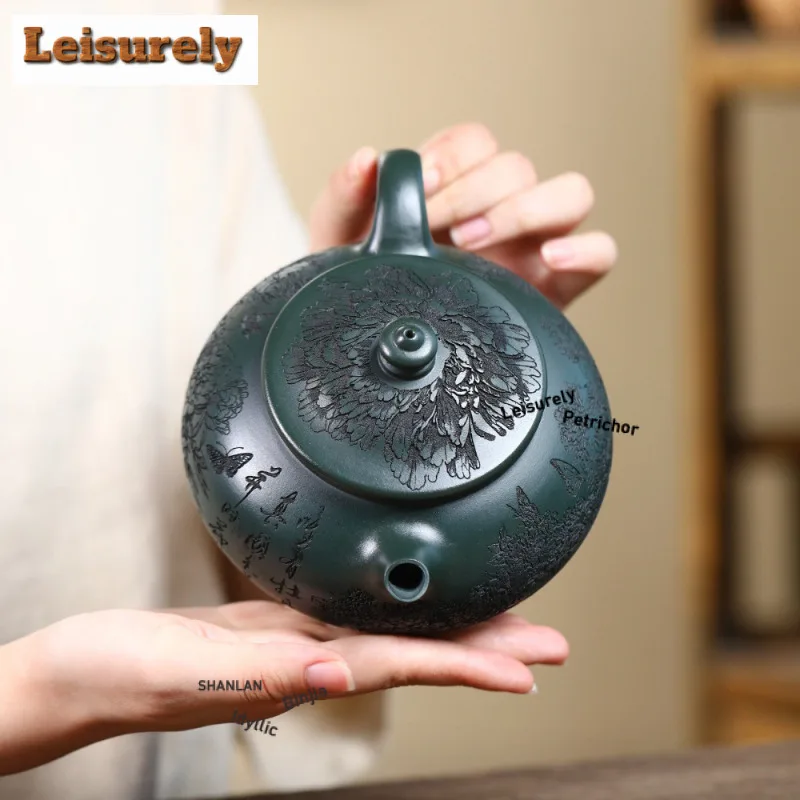 550ml Handmade Yixing Purple Clay Teapot Handmade Han Jiang Pot Raw Ore Green Mud Kettle With Strainer Zisha Teaset Tea Ceremony