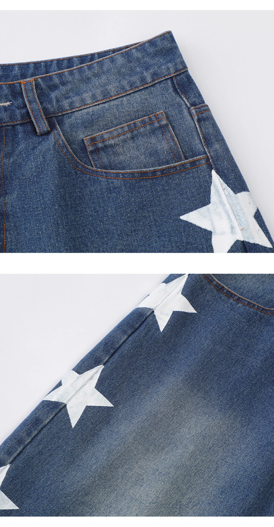 S89638dcf037b449f8c21ae6ef67ca7f5X Retro Star Splicing Denim Shorts, Men Summer Harajuku Streetwear Jeans Shorts Fashion Casual Loose Blue Denim Shorts Unisex Mallzona