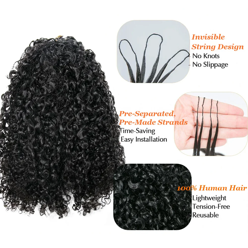 Feather Crochet Human Hair For Braiding Curly Kinky Straight Natural Color Invisible Knot PreSeparated Knotless Crochet Hair 2
