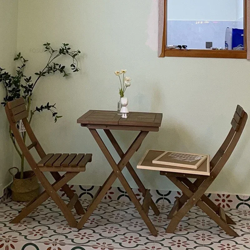 Simple Solid Wood Garden Furniture Sets Folding Dining Table and Chair Portable Outdoor Garden and Terrace Set Home Study Desk