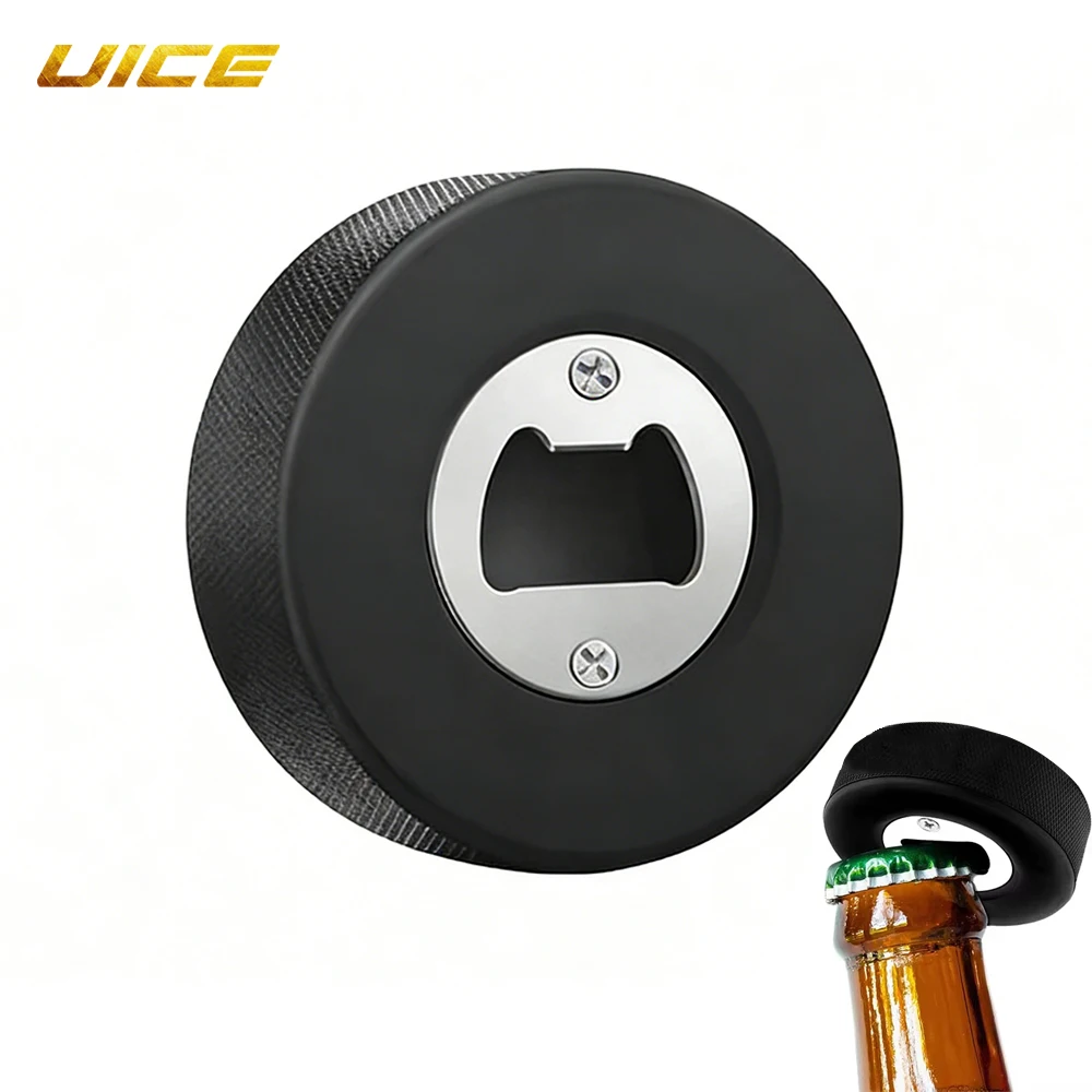UICE 1pc ouvre-bouteille de bière rondelle de Hockey sur glace 160g matériau en caoutchouc double usage pour l'entraînement de divertissement de Hockey sur glace