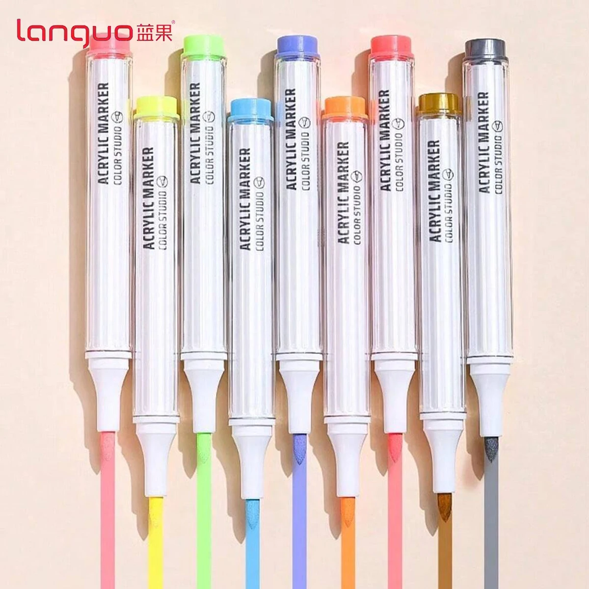 Languo 9 색 아크릴 페인트 마커, 유연한 헤드, 낙서, 드로잉, 필기 마커, 미술 용품 문구, 밝은 색상