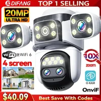 10K 20MP Home Security WiFi Camera Four Len Four Screen 360° PTZ 10X Zoom CCTV Wireless Surveillance IP Cam Security Protection