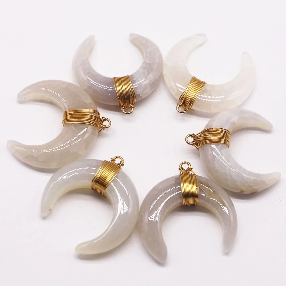 35*40mm Natural Agate Horn Pendant Hand-wound Semi-precious Stone Necklace Charm Fashion Jewelry Accessories Wholesale 3Pcs/Lot