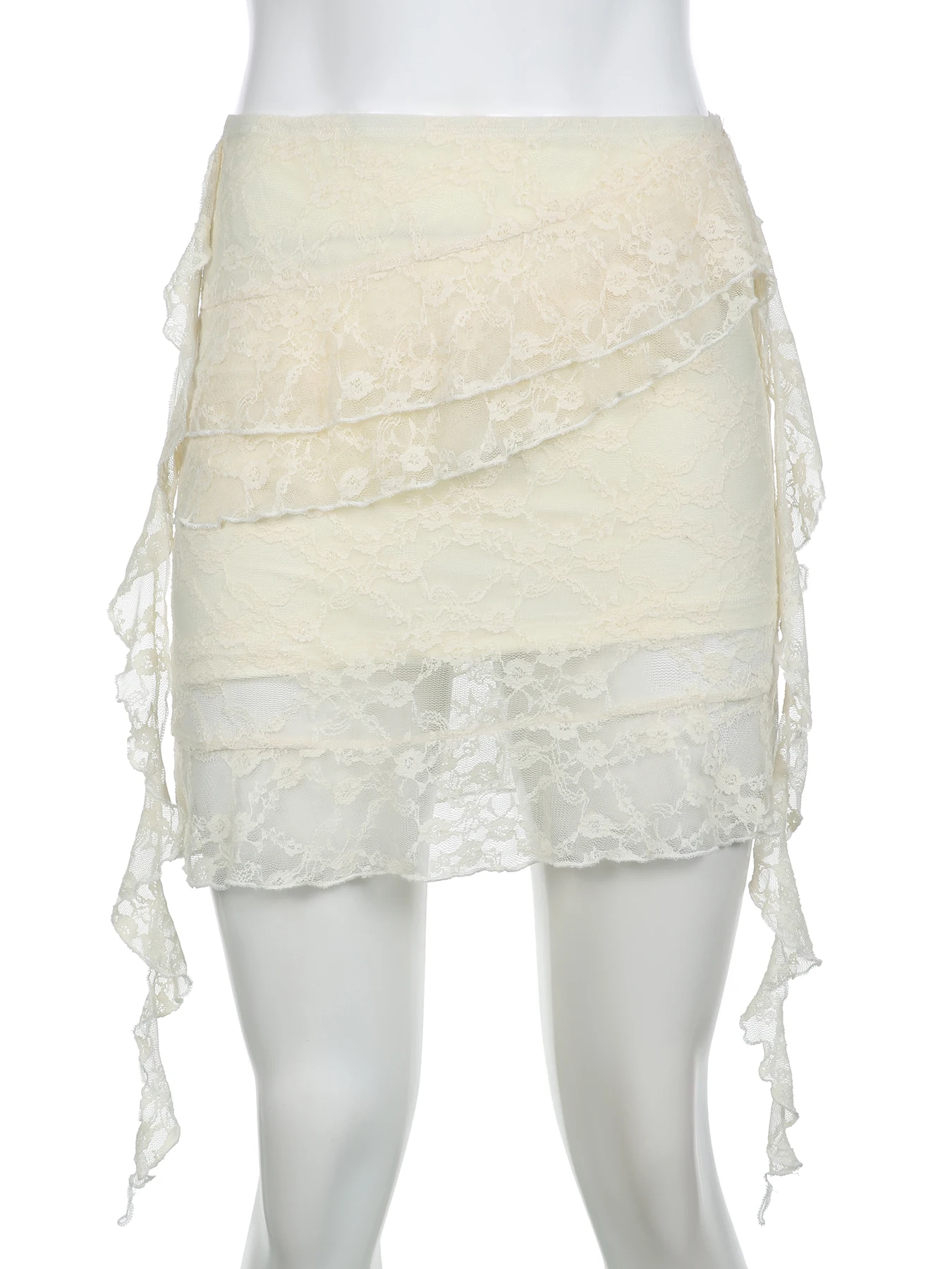 IAMSURE Holiday Sexy Slim Bandage Ruffles Asymmetrical Skirts Bbeach Style Low-Waisted Super Mini Skirts Women 2024 Summer Lady