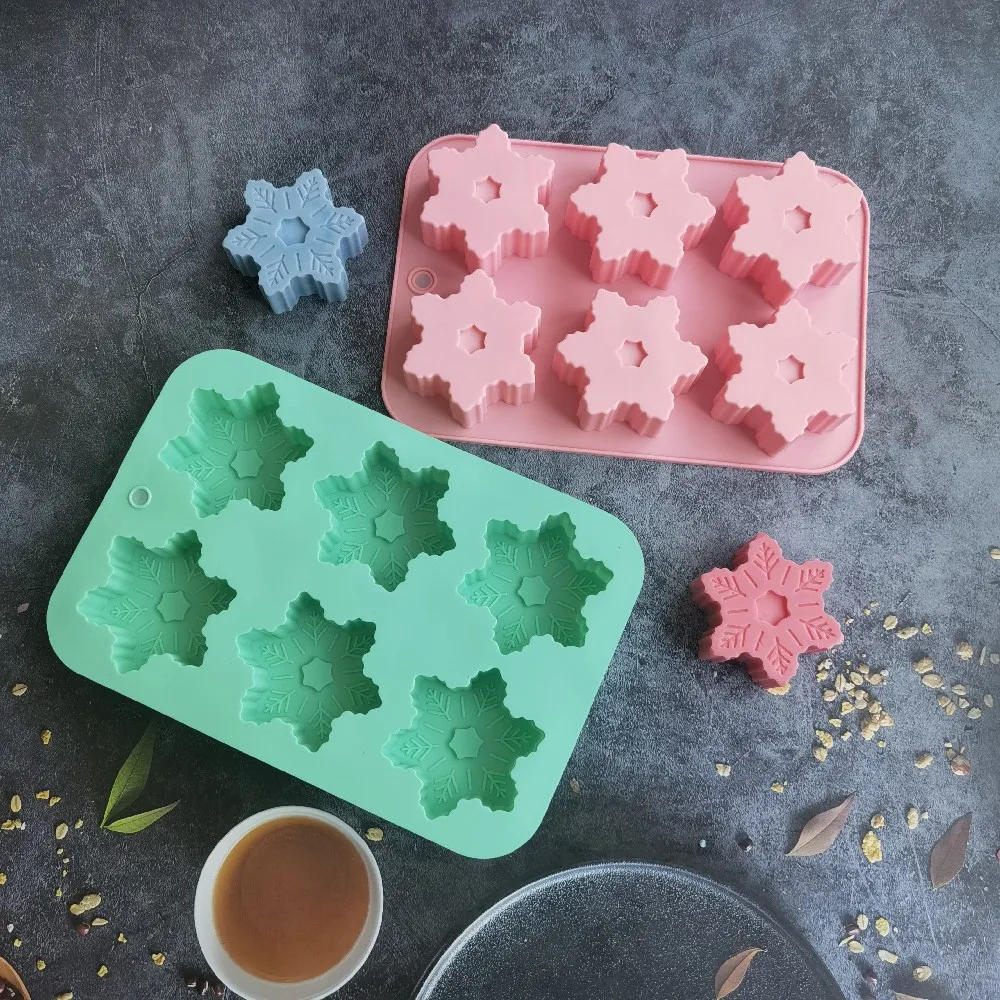 6 Cavities Snowflake Shaped Silicone Soap Mold DIY Candle Making Mold Cake Cookies Pastry Baking Tool Kitchen MoonCake Tools