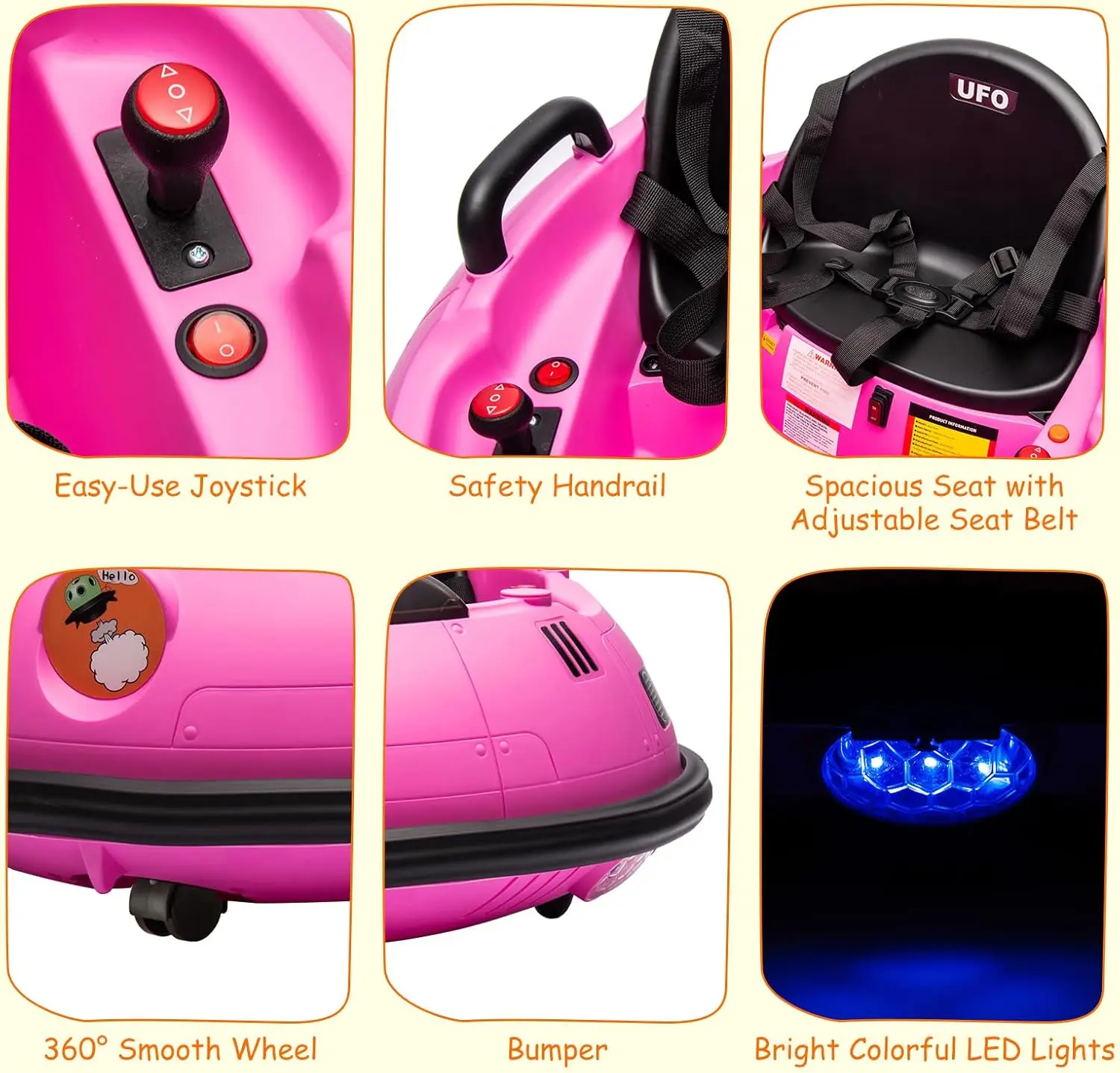 12V Electric Ride on Bumper Car for Toddlers, Kids Bumper Car with Remote Control, 360 Degree Spin, 3 Speed, LED Lights, Dual Jo